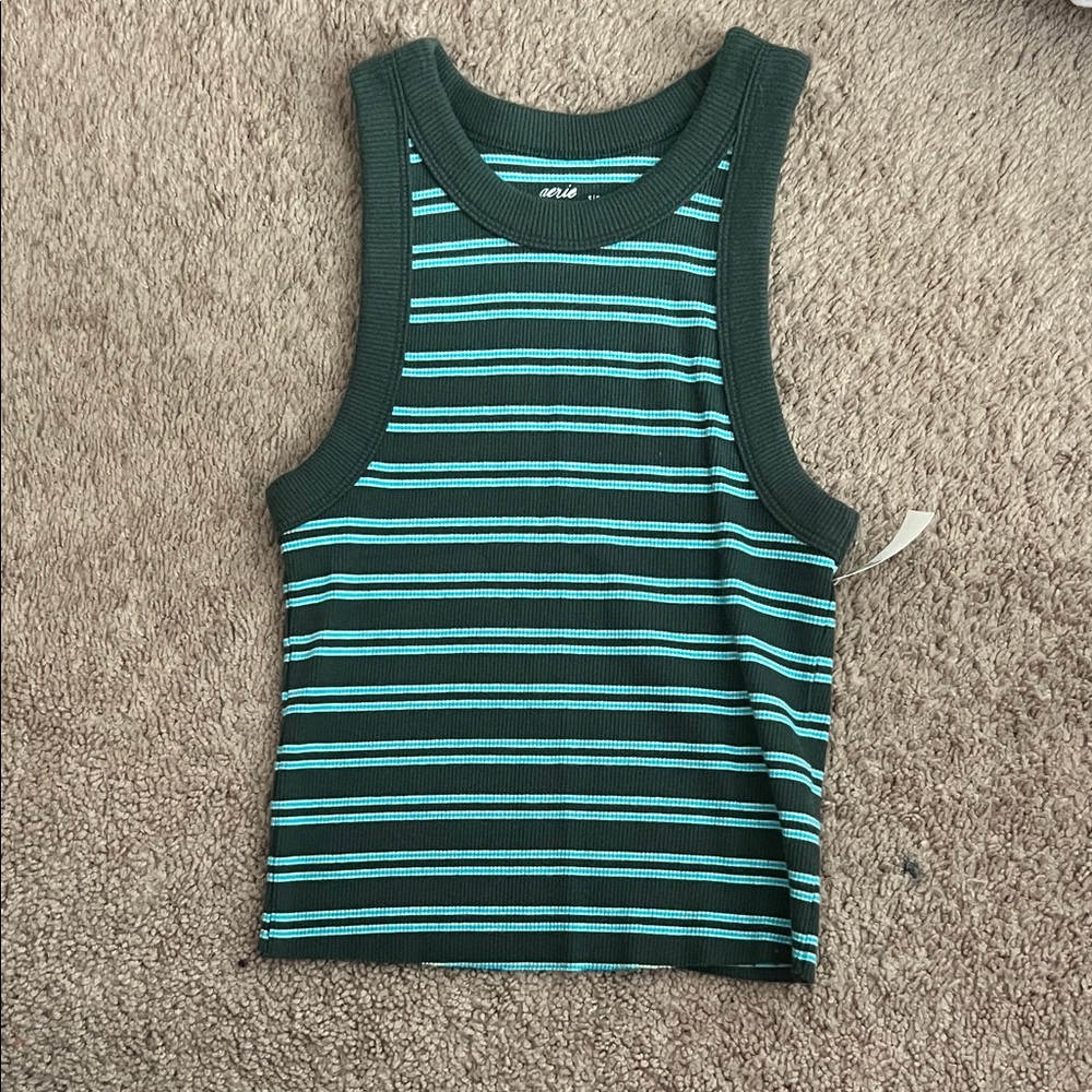 Aerie Green and Blue Striped Tank Top
